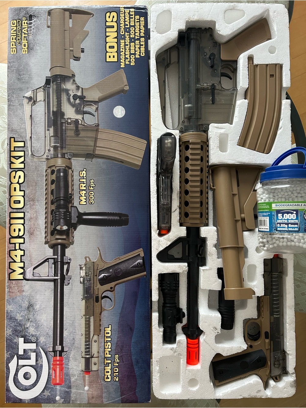 COLT, SPRING POWERED SOFTAIR, M4-1911 Kids Toy Rifle & Pistol Set, OPSKIT, Tan